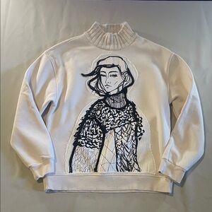 ZARA Illustrated Graphic Knit Mock Neck Sweatshirt – Size S